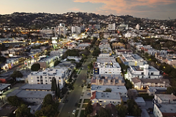 High-end real estate photography West Hollywood drone city view over condo in West Hollywood, CA. by Tom Hunter Photography